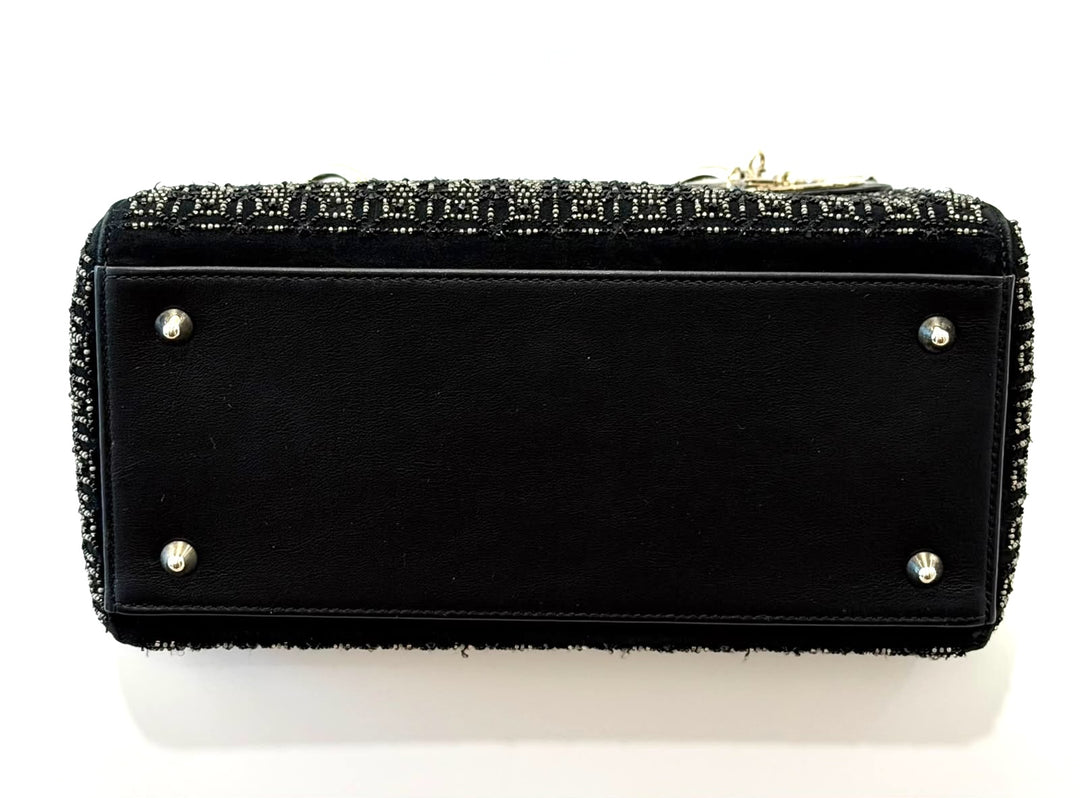 DIOR LADY DIOR CANNAGE SUEDE &amp; LAMBSKIN BEADED SMALL HANDBAG