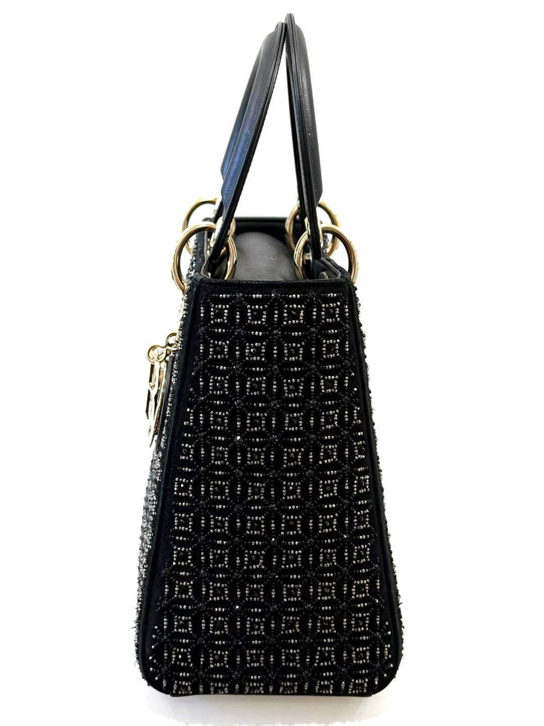 DIOR LADY DIOR CANNAGE SUEDE &amp; LAMBSKIN BEADED SMALL HANDBAG