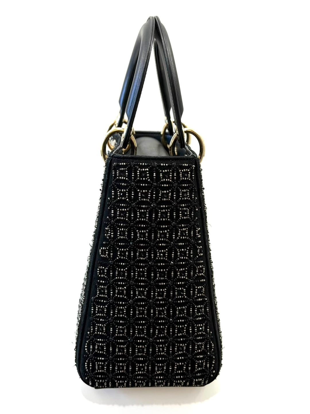 DIOR LADY DIOR CANNAGE SUEDE &amp; LAMBSKIN BEADED SMALL HANDBAG