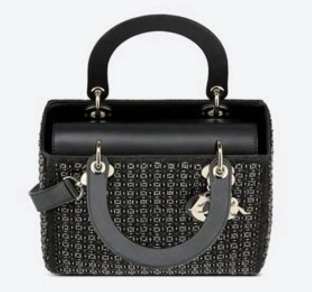 DIOR LADY DIOR CANNAGE SUEDE &amp; LAMBSKIN BEADED SMALL HANDBAG