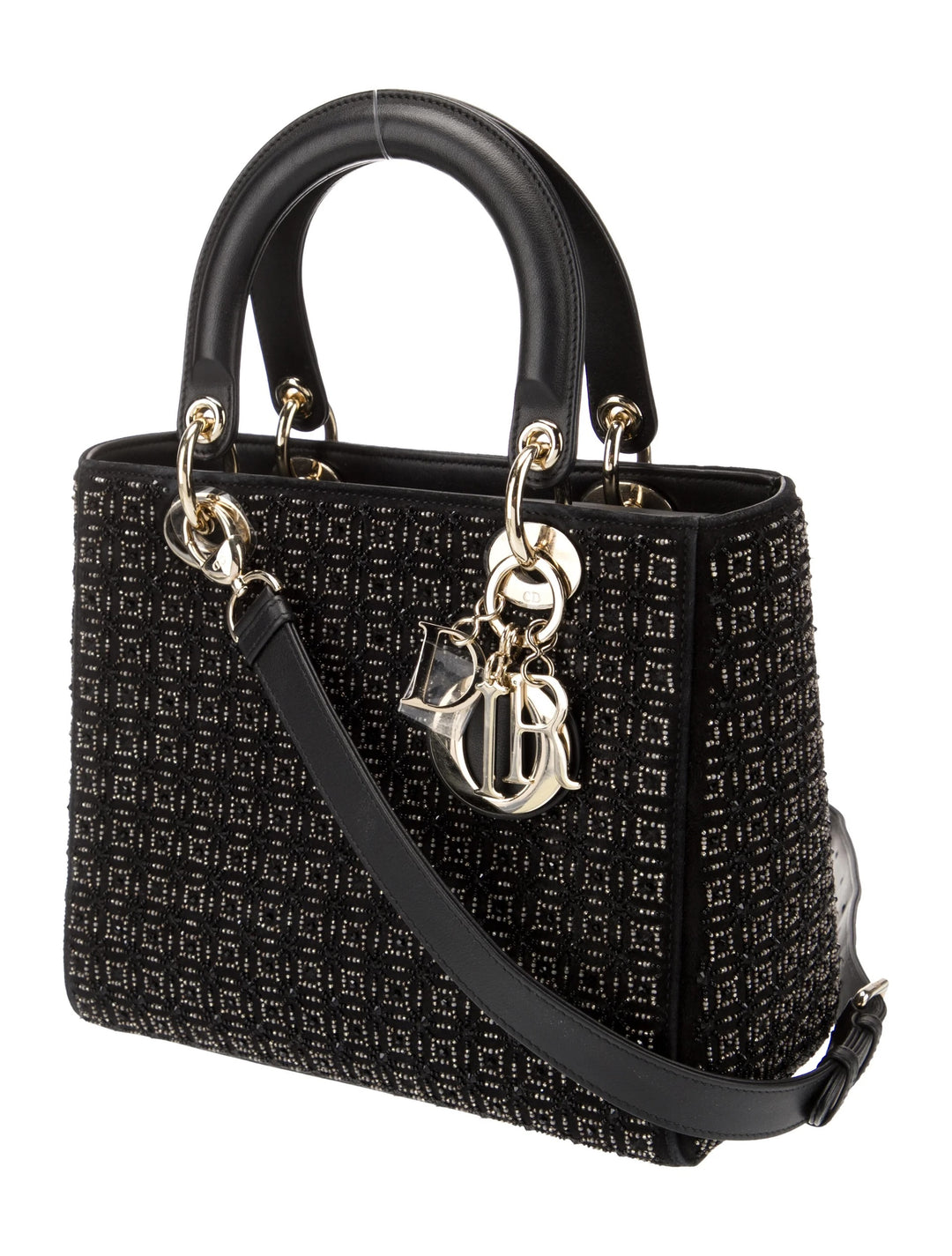 DIOR LADY DIOR CANNAGE SUEDE &amp; LAMBSKIN BEADED SMALL HANDBAG