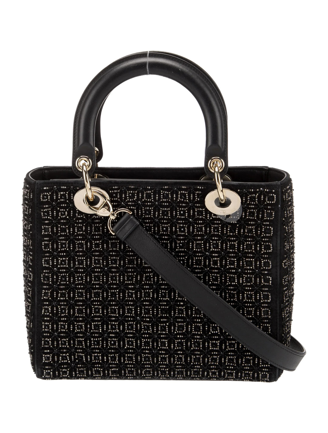DIOR LADY DIOR CANNAGE SUEDE &amp; LAMBSKIN BEADED SMALL HANDBAG