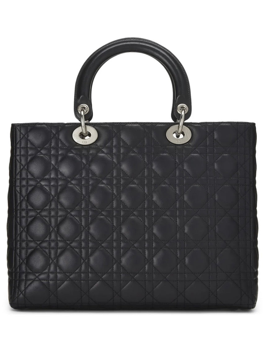 DIOR LADY DIOR CANNAGE LAMBSKIN LEATHER LARGE HANDBAG