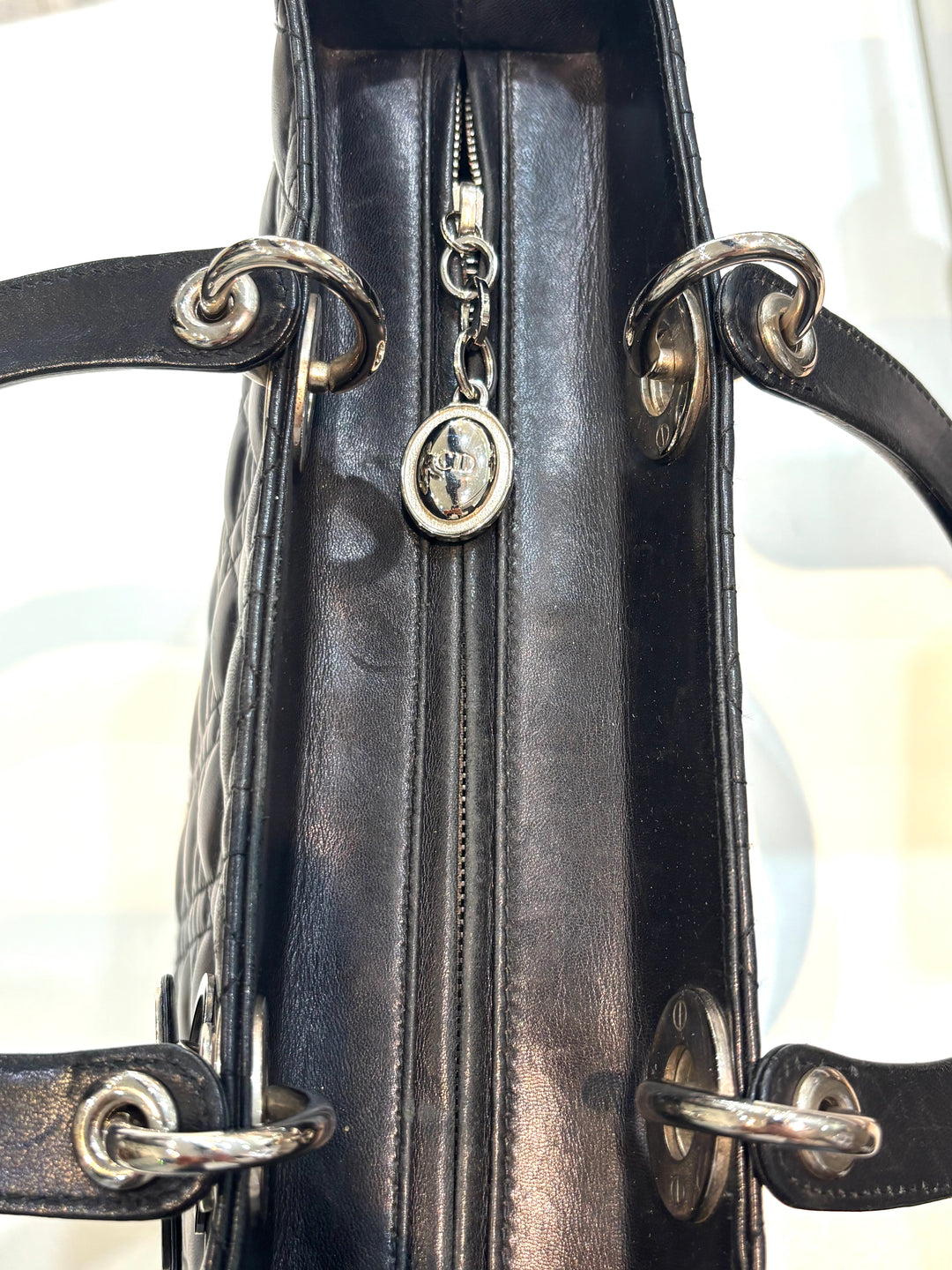 DIOR LADY DIOR CANNAGE LAMBSKIN LEATHER LARGE HANDBAG