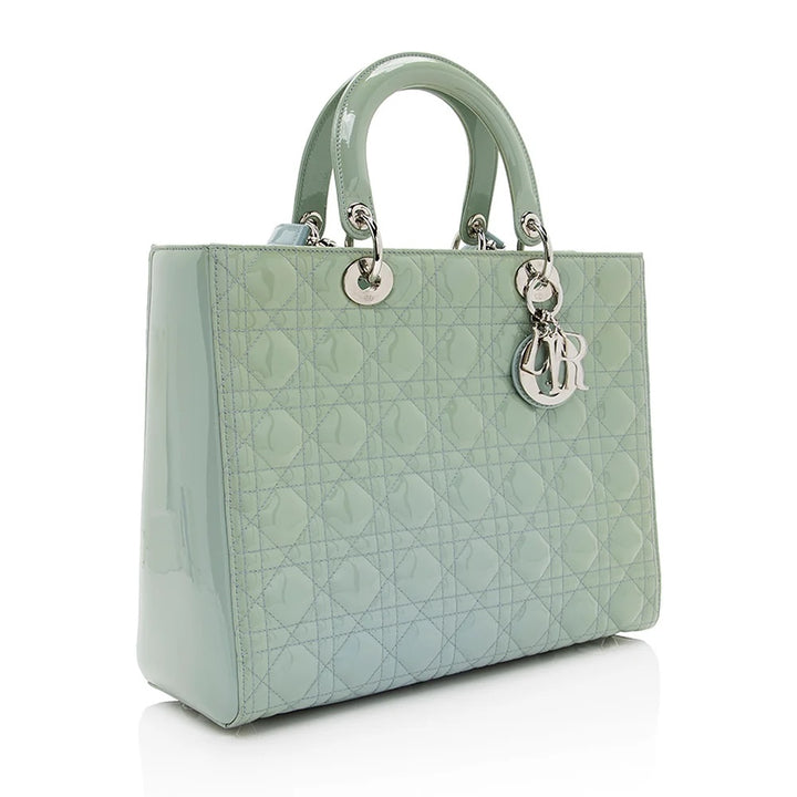 DIOR LADY DIOR  CANNAGE LARGE PATENT CALF LEATHER TOTE BAG