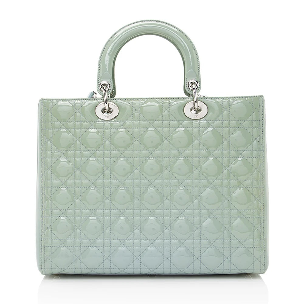 DIOR LADY DIOR  CANNAGE LARGE PATENT CALF LEATHER TOTE BAG