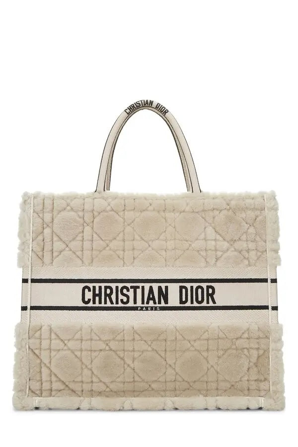 DIOR LAMBSKIN SHEARLING CANNAGE LARGE BOOK TOTE BAG