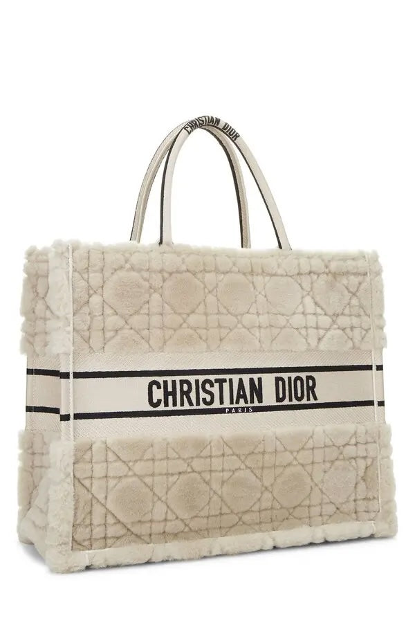 DIOR LAMBSKIN SHEARLING CANNAGE LARGE BOOK TOTE BAG