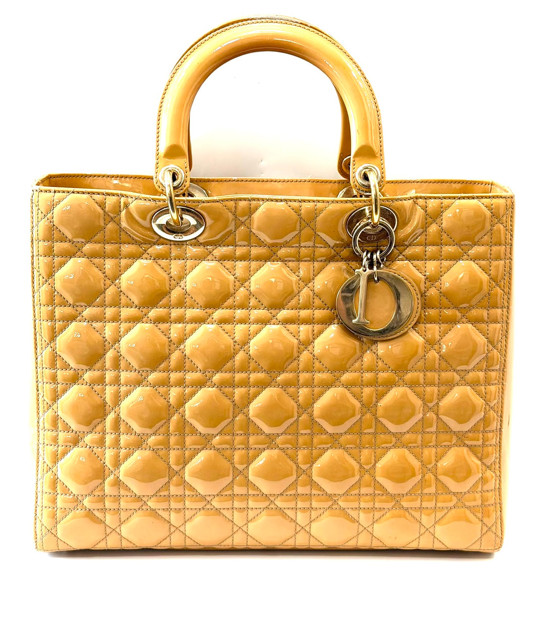 DIOR LADY DIOR CANNAGE PATENT CALF LEATHER LARGE TOTE BAG