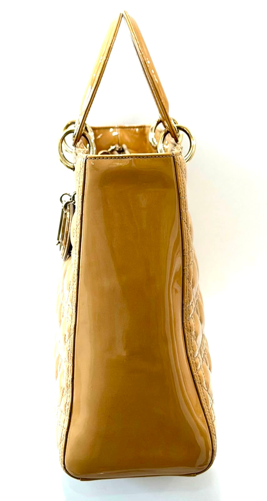 DIOR LADY DIOR CANNAGE PATENT CALF LEATHER LARGE TOTE BAG
