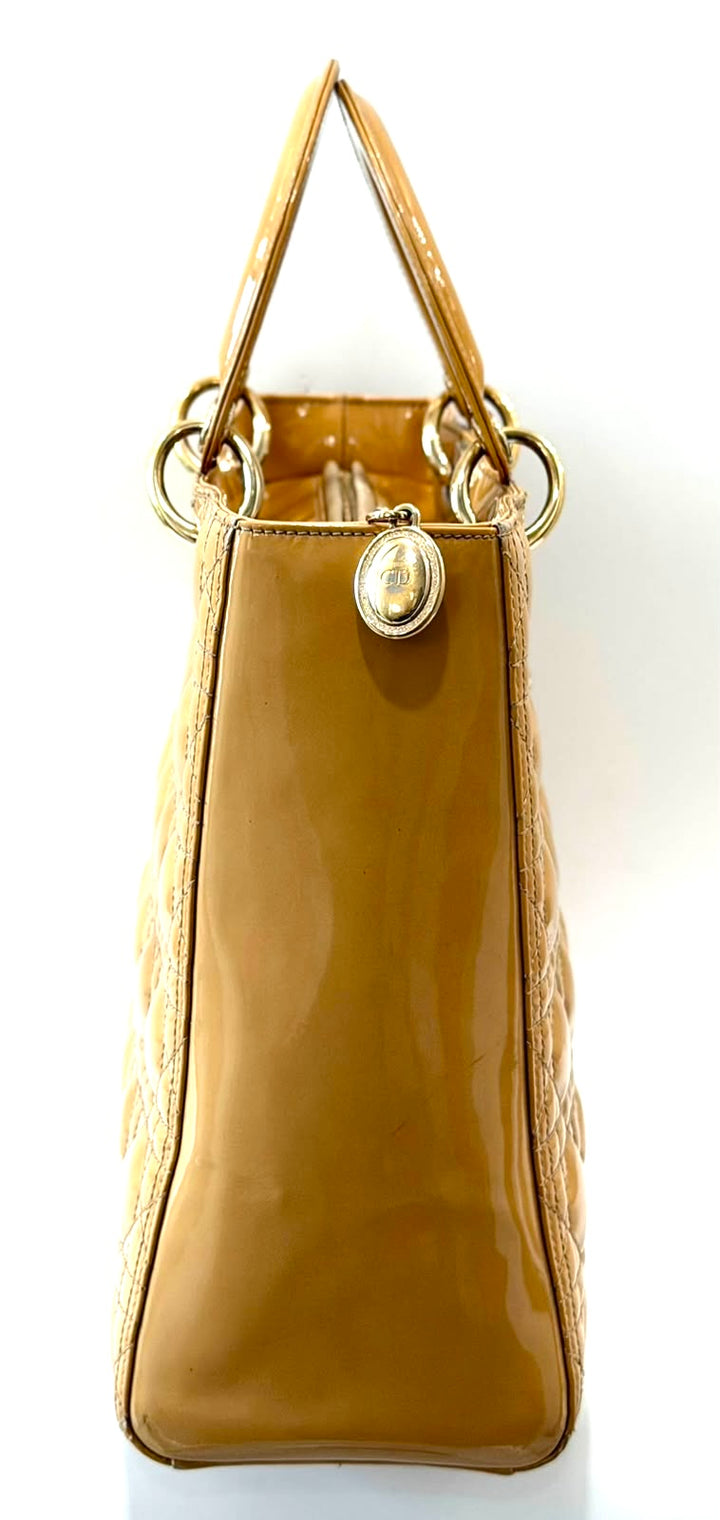 DIOR LADY DIOR CANNAGE PATENT CALF LEATHER LARGE TOTE BAG