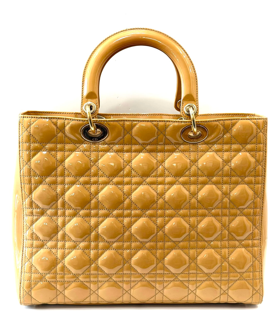DIOR LADY DIOR CANNAGE PATENT CALF LEATHER LARGE TOTE BAG