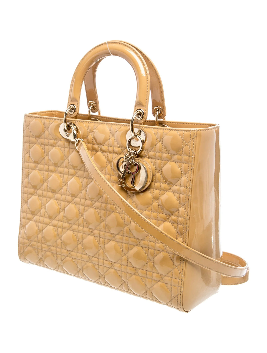 DIOR LADY DIOR CANNAGE PATENT CALF LEATHER LARGE TOTE BAG
