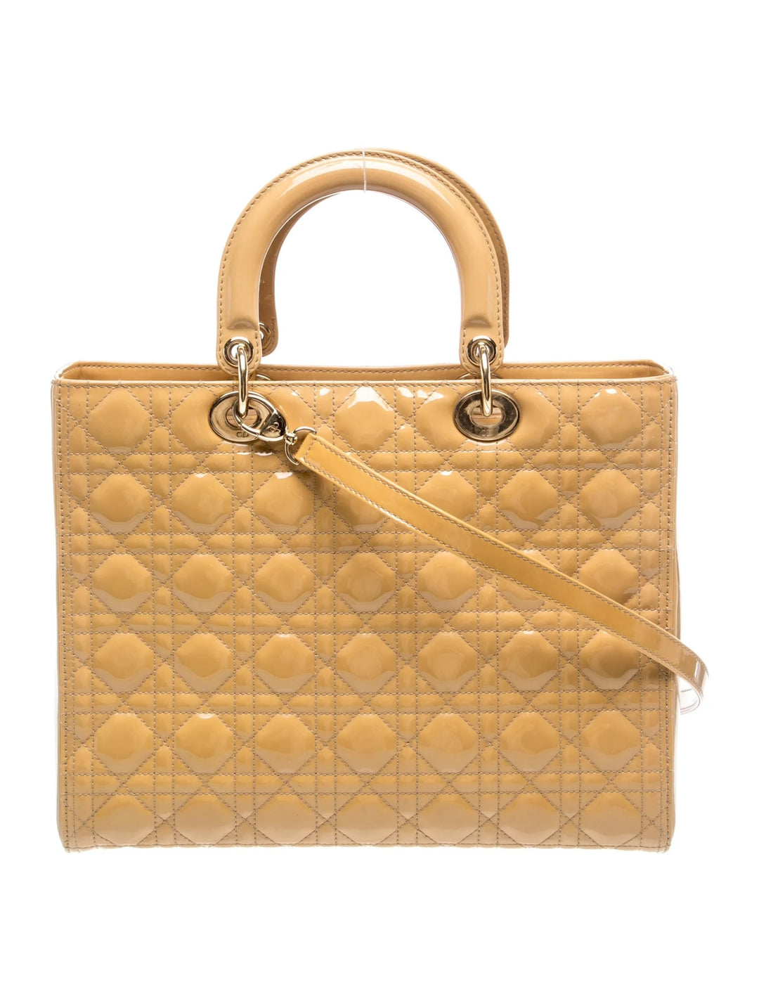 DIOR LADY DIOR CANNAGE PATENT CALF LEATHER LARGE TOTE BAG