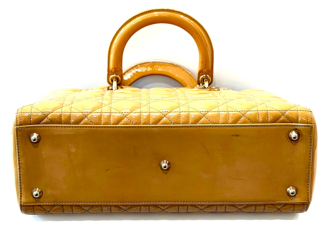 DIOR LADY DIOR CANNAGE PATENT CALF LEATHER LARGE TOTE BAG
