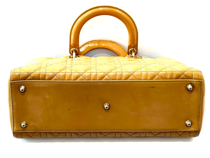 DIOR LADY DIOR CANNAGE PATENT CALF LEATHER LARGE TOTE BAG