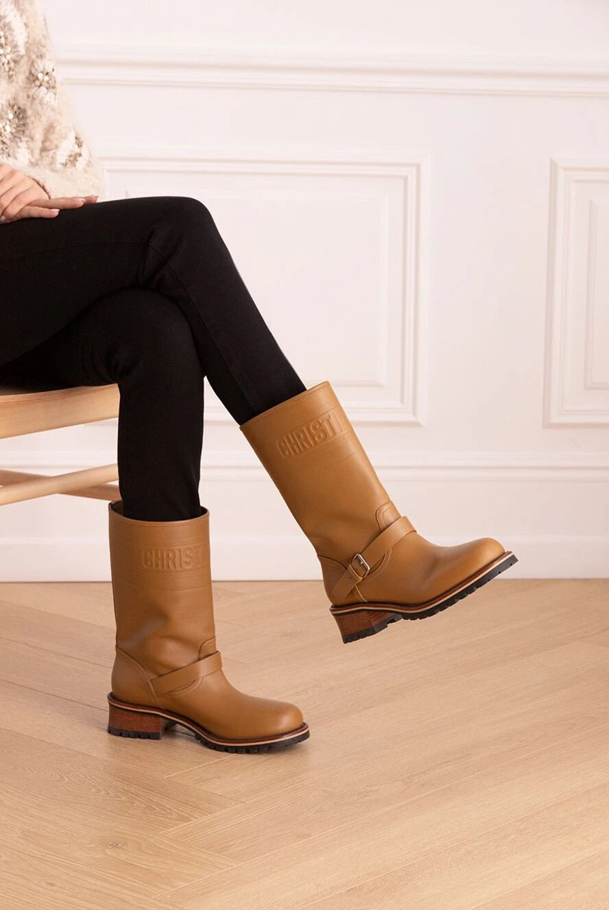 CHRISTIAN DIOR QUEST CALFSKIN LEATHER MID-CALF BOOTS  display picture 1