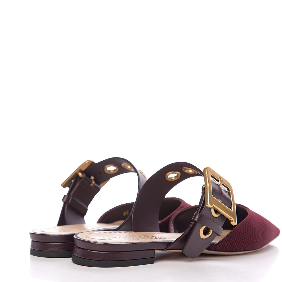 CHRISTIAN DIOR TWO-TONE TECHNICAL FABRIC &amp; LEATHER D-DIOR FLAT MULES