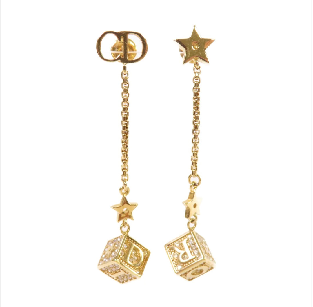 CHRISTIAN DIOR LUCKY DICE CRYSTAL-EMBEDDED DANGLE EARRINGS