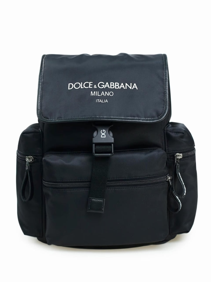 DOLCE &amp; GABBANA BLACK CANVAS BACKPACK