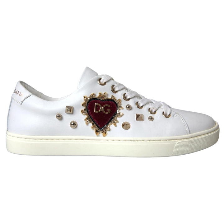 DOLCE &amp; GABBANA GOLD HEART CALFSKIN LEATHER SNEAKERS