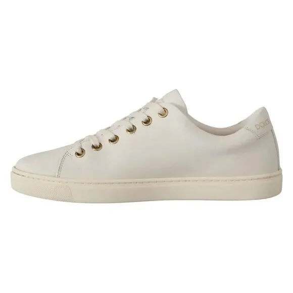 DOLCE &amp; GABBANA GOLD HEART CALFSKIN LEATHER SNEAKERS