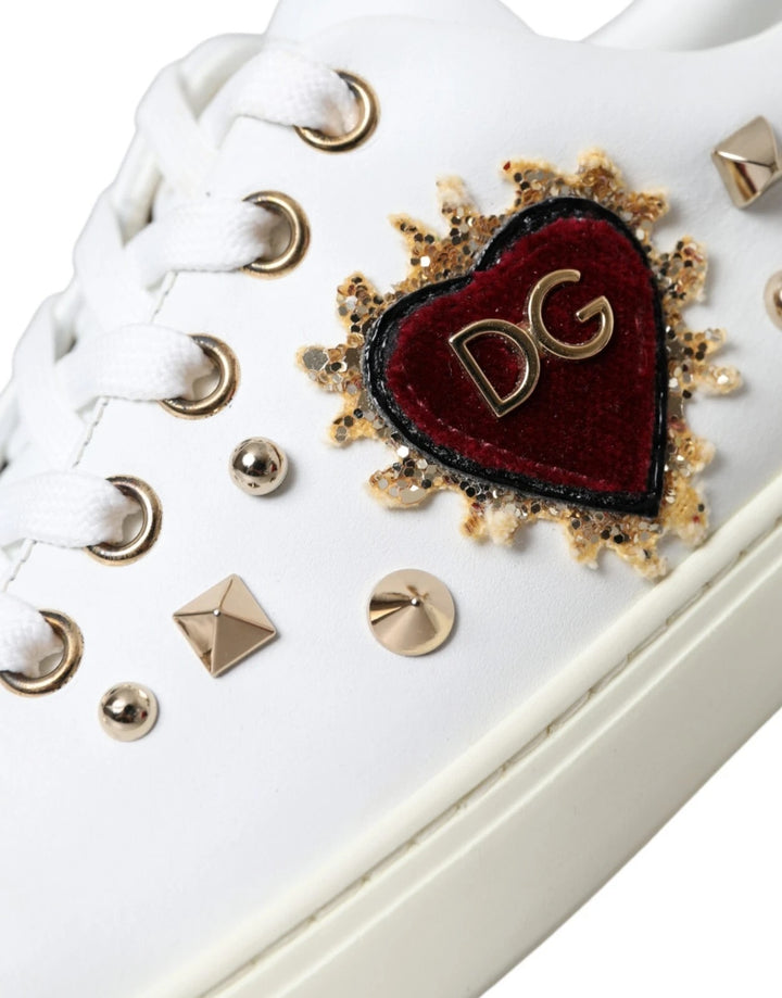 DOLCE &amp; GABBANA GOLD HEART CALFSKIN LEATHER SNEAKERS