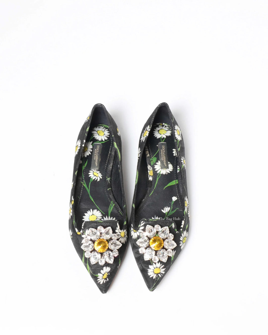 DOLCE &amp; GABBANA FLORAL PRINT BROCADE CRYSTAL EMBELLISHED FLATS