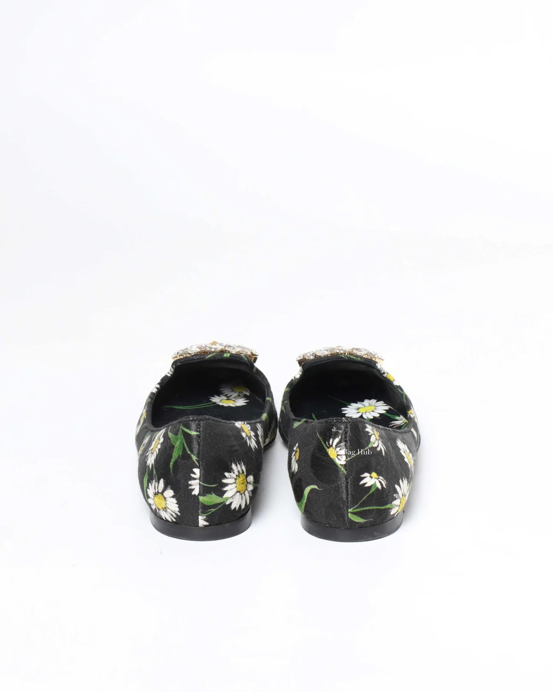 DOLCE &amp; GABBANA FLORAL PRINT BROCADE CRYSTAL EMBELLISHED FLATS