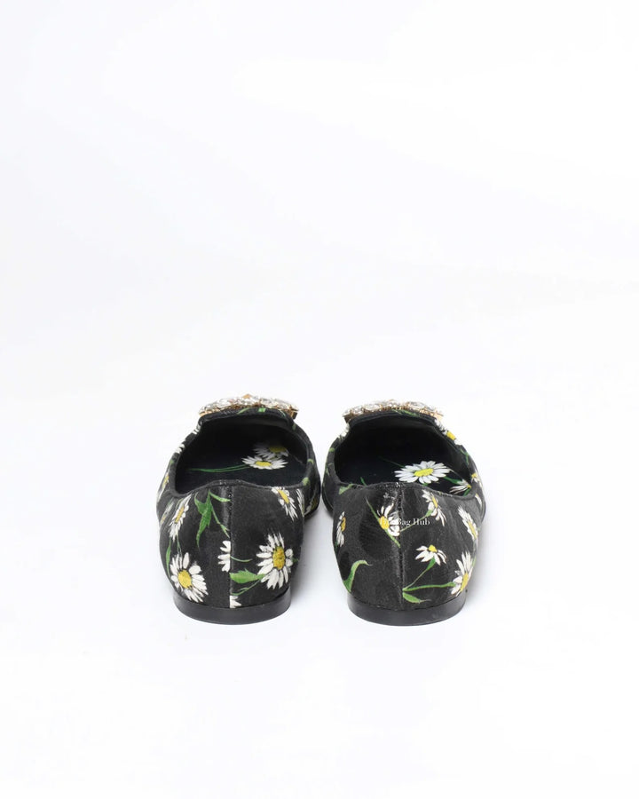DOLCE &amp; GABBANA FLORAL PRINT BROCADE CRYSTAL EMBELLISHED FLATS