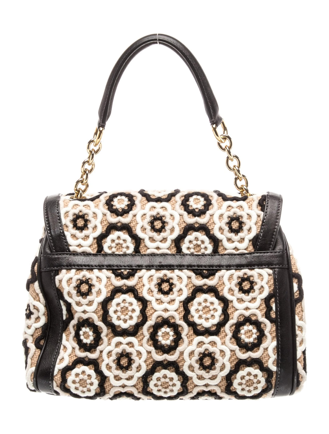 DOLCE &amp; GABBANA CROCHET RAFFIA LEATHER TRIMMED PADLOCK FLAP BAG