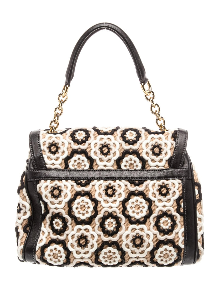 DOLCE &amp; GABBANA CROCHET RAFFIA LEATHER TRIMMED PADLOCK FLAP BAG
