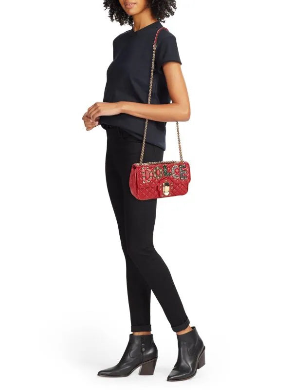 DOLCE &amp; GABBANA STUDDED QUILTED LEATHER SHOULDER BAG
