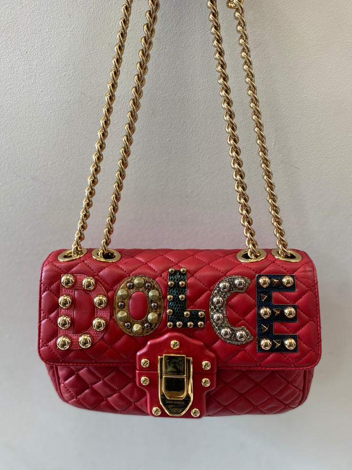 DOLCE &amp; GABBANA STUDDED QUILTED LEATHER SHOULDER BAG