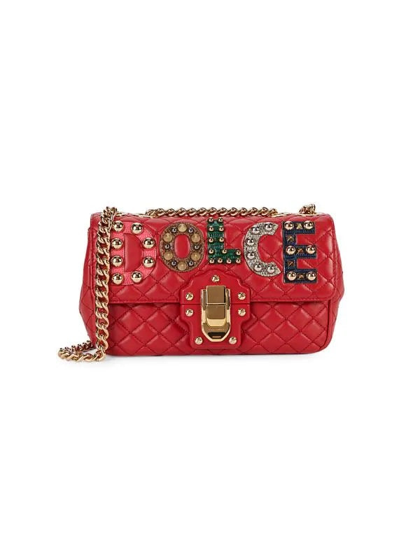 DOLCE &amp; GABBANA STUDDED QUILTED LEATHER SHOULDER BAG