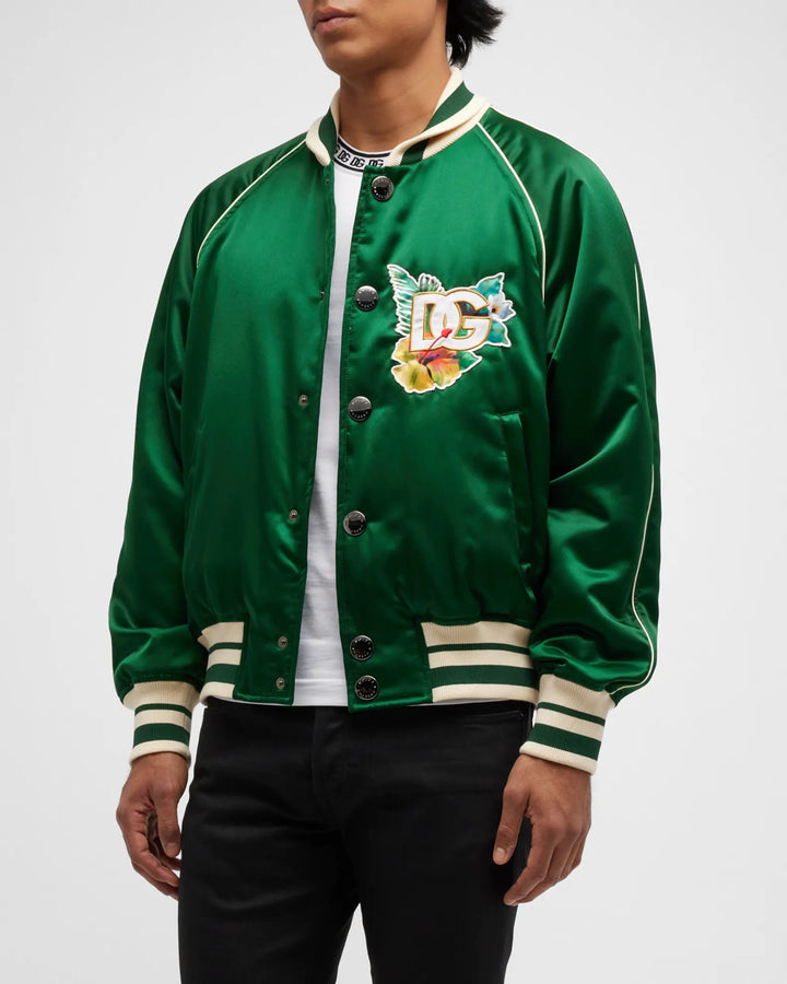 DOLCE &amp; GABBANA DG FLOWER SATIN VARSITY JACKET