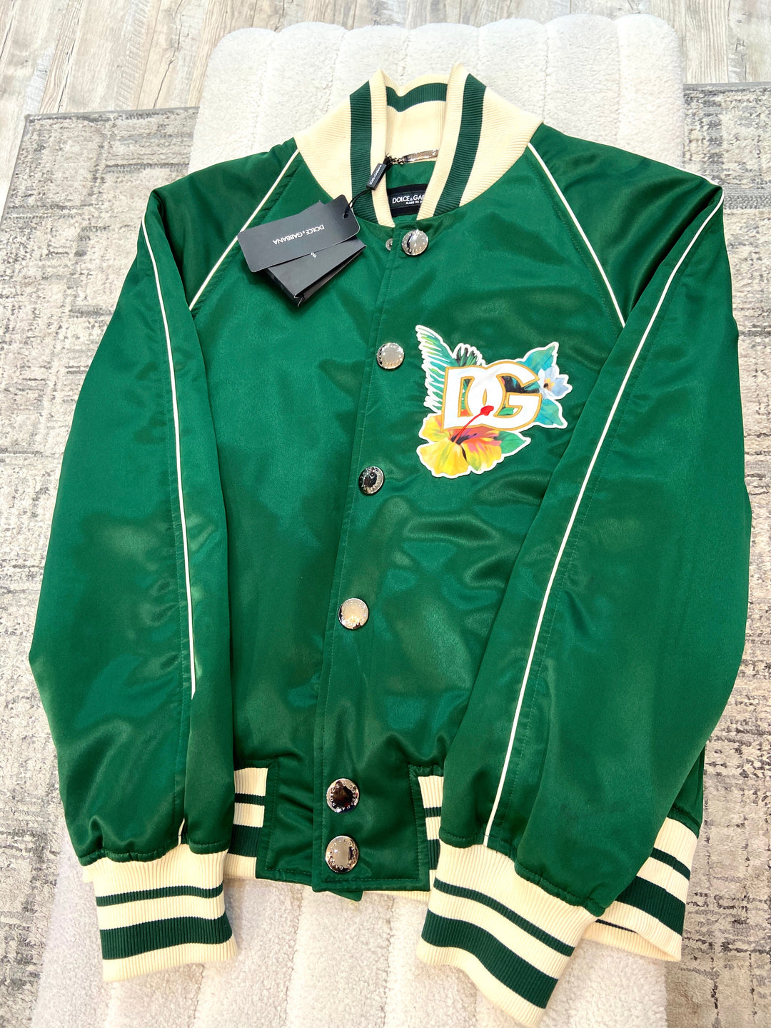 DOLCE &amp; GABBANA DG FLOWER SATIN VARSITY JACKET