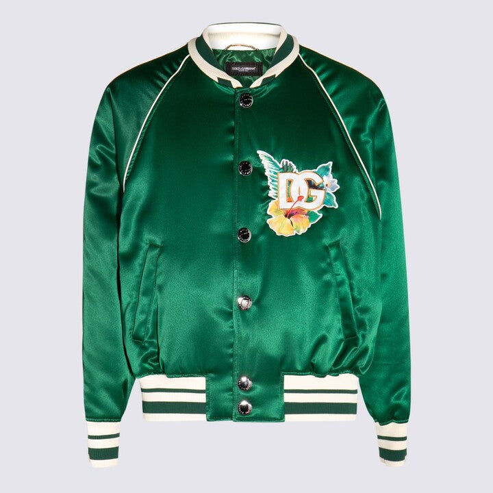 DOLCE &amp; GABBANA DG FLOWER SATIN VARSITY JACKET
