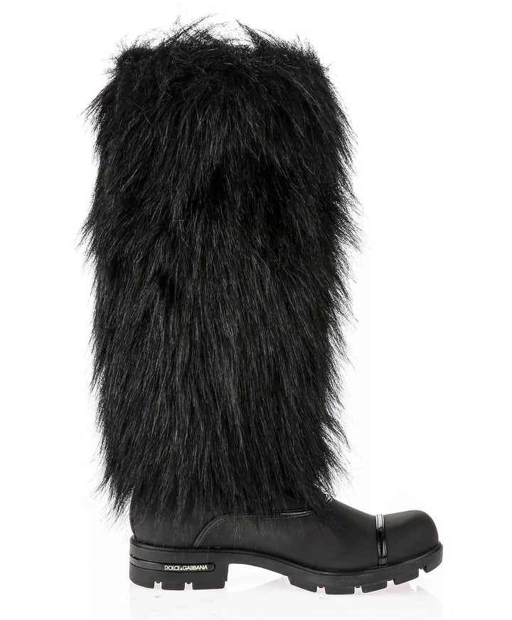 DOLCE &amp; GABBANA RUBBER FUR CALF TRIM BOOTS