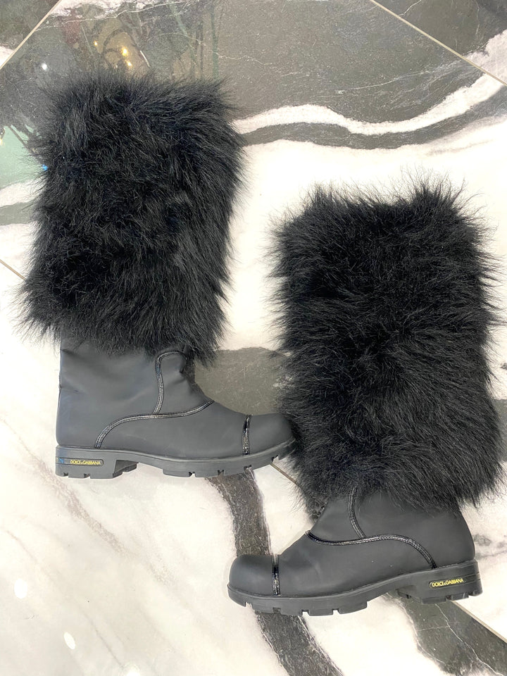 DOLCE &amp; GABBANA RUBBER FUR CALF TRIM BOOTS