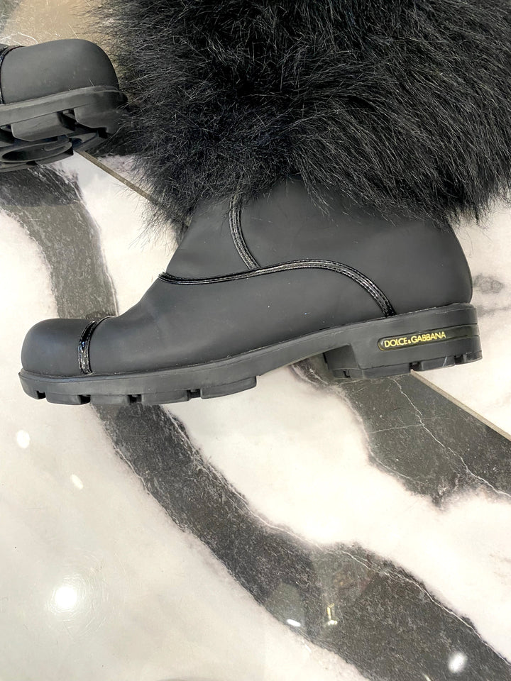 DOLCE &amp; GABBANA RUBBER FUR CALF TRIM BOOTS