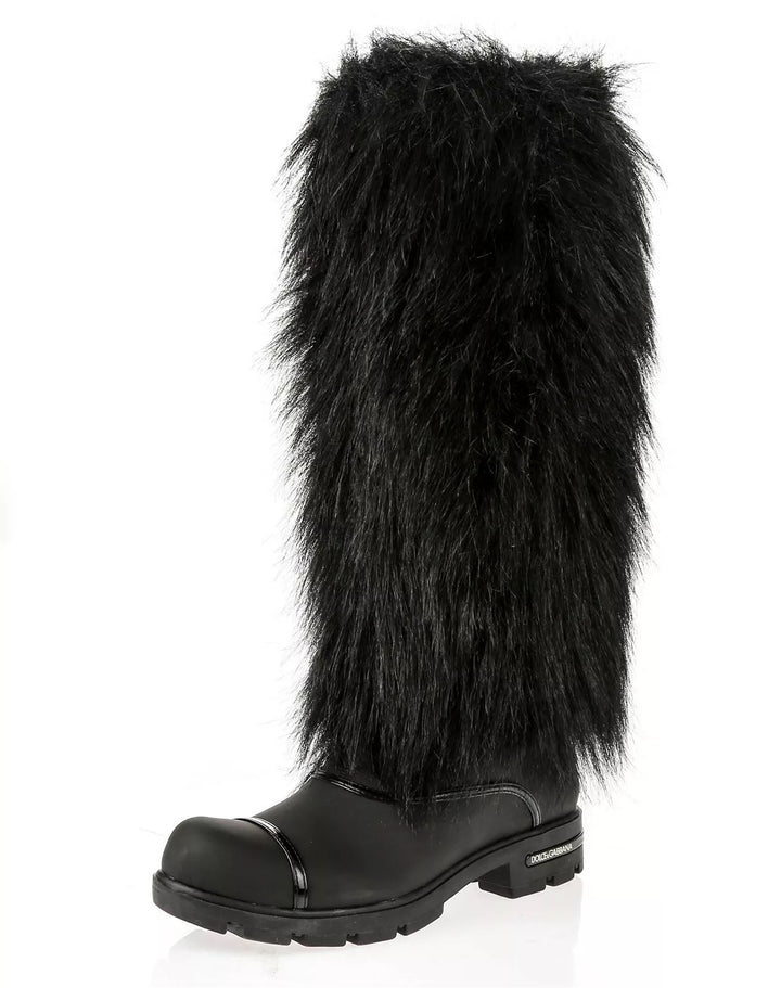 DOLCE &amp; GABBANA RUBBER FUR CALF TRIM BOOTS