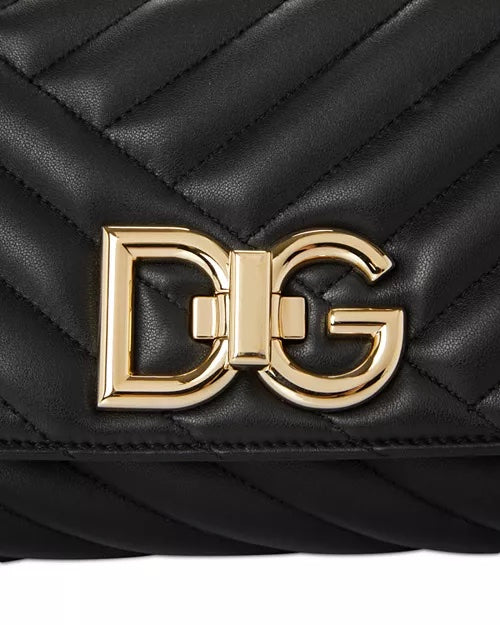 DOLCE &amp; GABBANA QUILTED LAMBSKIN LEATHER SHOULDER BAG