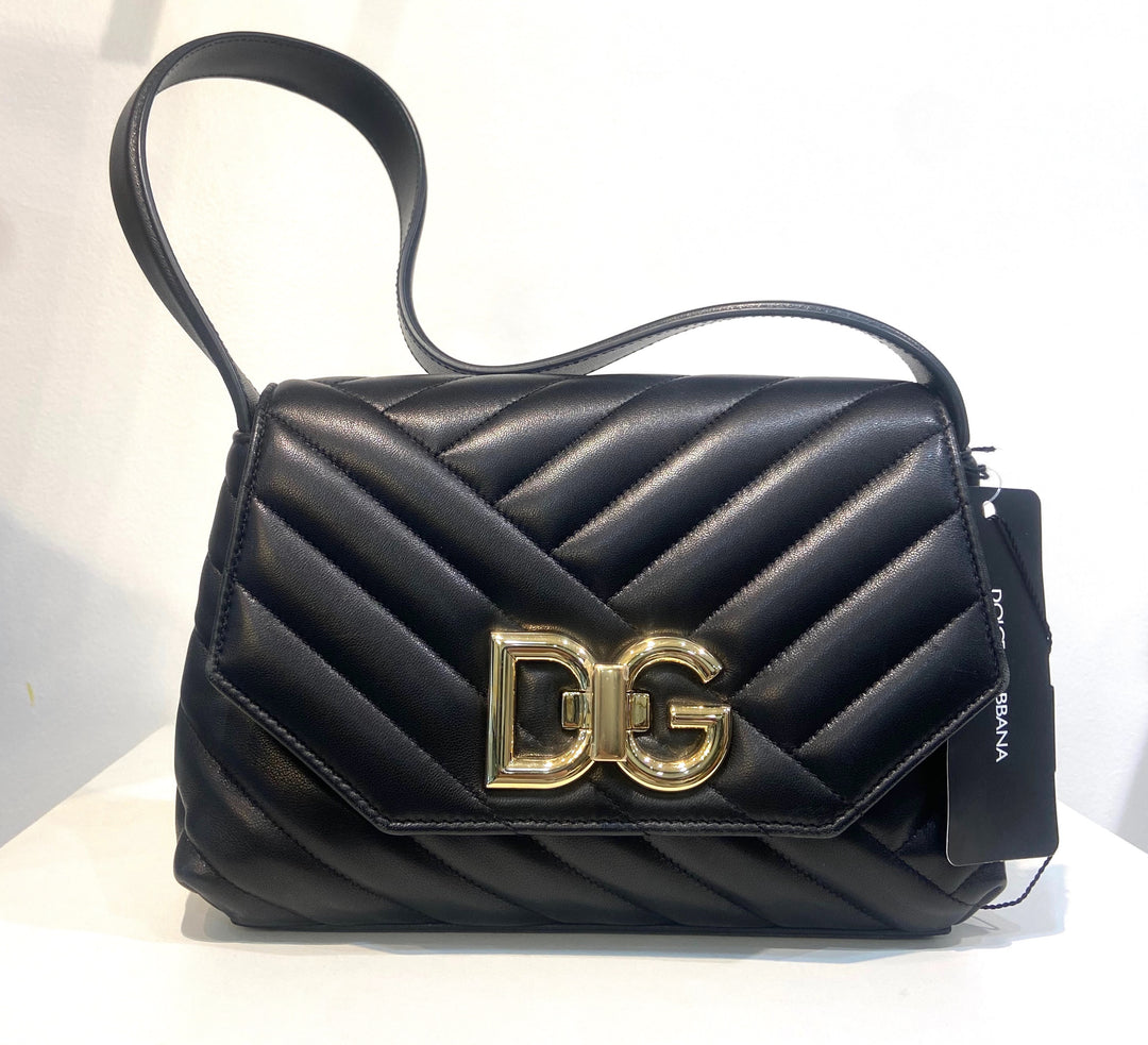 DOLCE &amp; GABBANA QUILTED LAMBSKIN LEATHER SHOULDER BAG