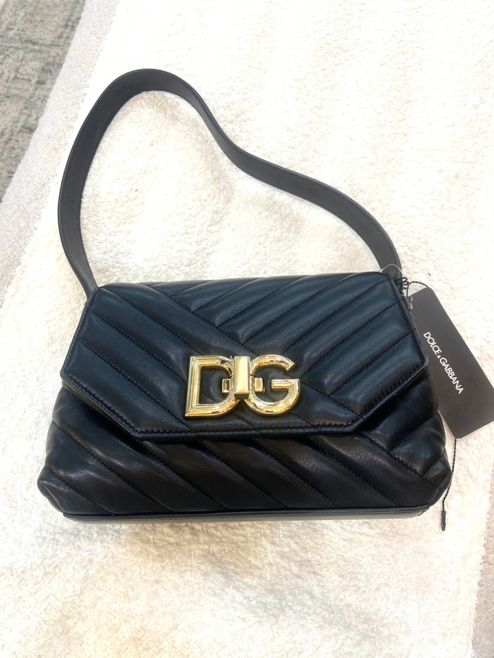 DOLCE &amp; GABBANA QUILTED LAMBSKIN LEATHER SHOULDER BAG