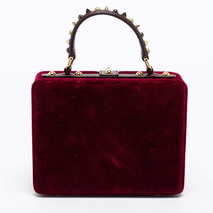 DOLCE &amp; GABBANA VELVET LIZARD EMBOSSED LEATHER EMBELLISHED BOX BAG