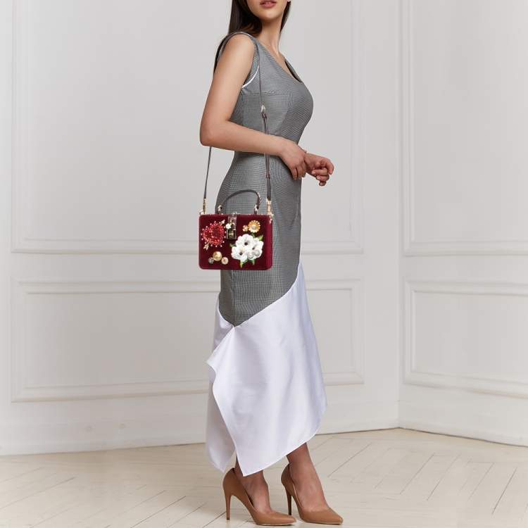 DOLCE &amp; GABBANA VELVET LIZARD EMBOSSED LEATHER EMBELLISHED BOX BAG