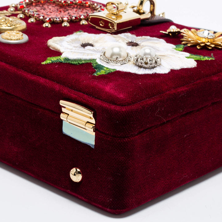 DOLCE &amp; GABBANA VELVET LIZARD EMBOSSED LEATHER EMBELLISHED BOX BAG