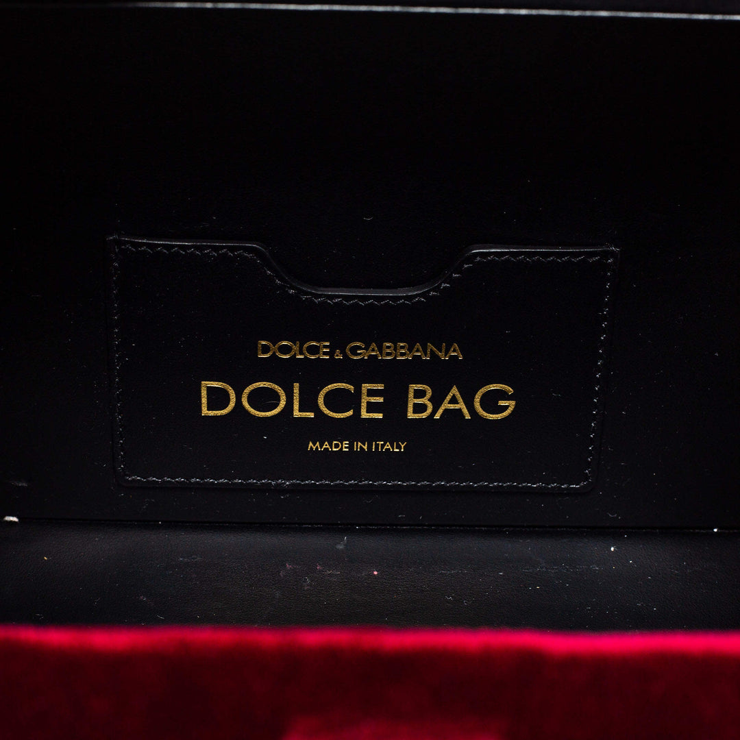 DOLCE &amp; GABBANA VELVET LIZARD EMBOSSED LEATHER EMBELLISHED BOX BAG