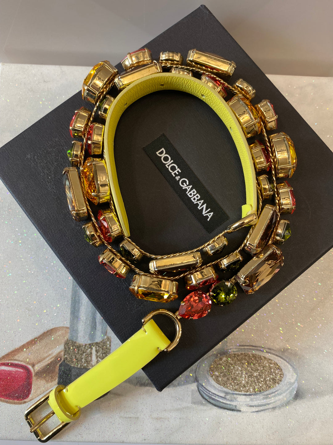 DOLCE &amp; GABBANA YELLOW GOLD MULTICOLOR CRYSTALS WAIST BELT
